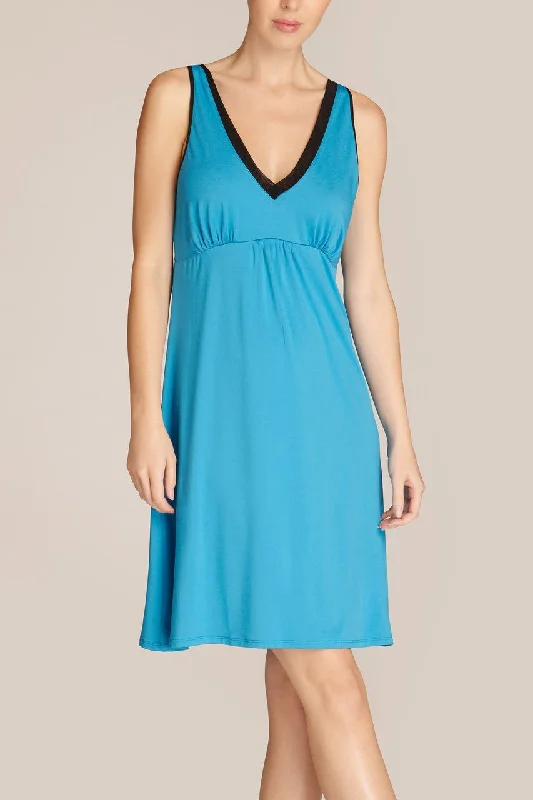 women lounge dress with pockets for added convenienceSaiyo Chemise - Aqua Blue/Black Mesh