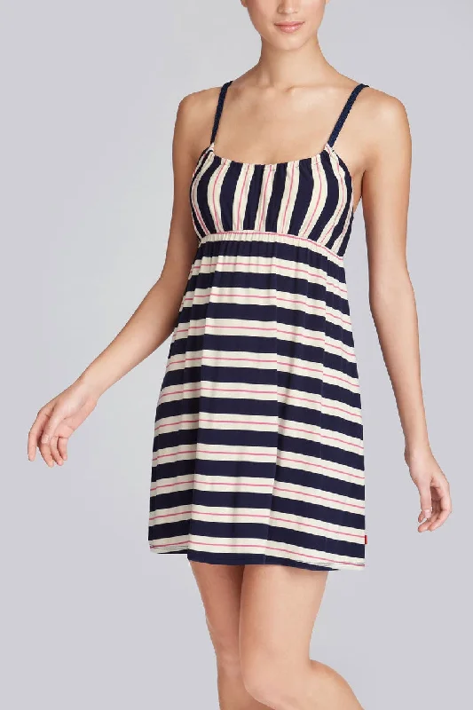 women lounge dress with a nautical theme for a beachy vibeIndo Stripe Chemise - Midnight Navy