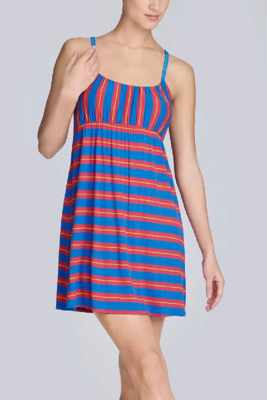 women lounge dress with a zipper closure for a secure fitIndo Stripe Chemise - Blue Lagoon